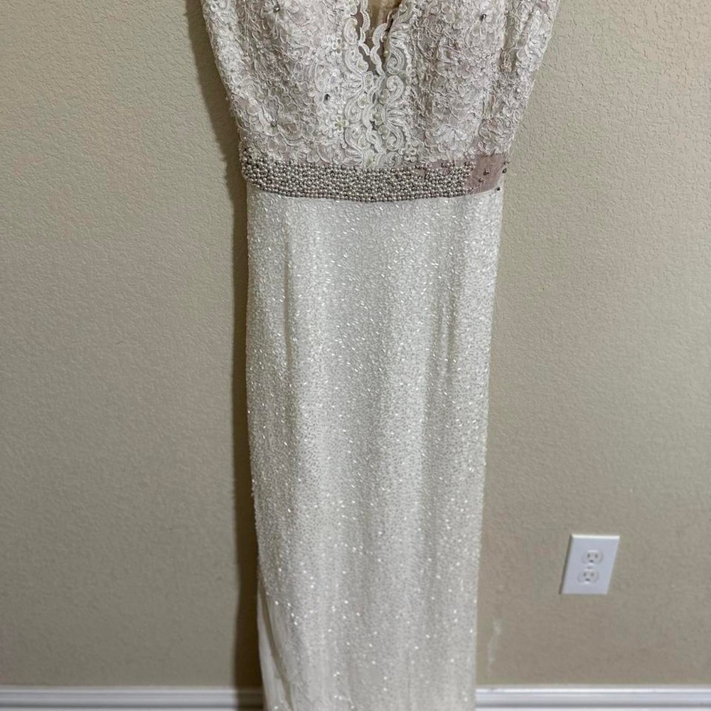 Women's Wedding Dress L, 10/12 Pearl Embellished Bridal Gown White Beaded Lace